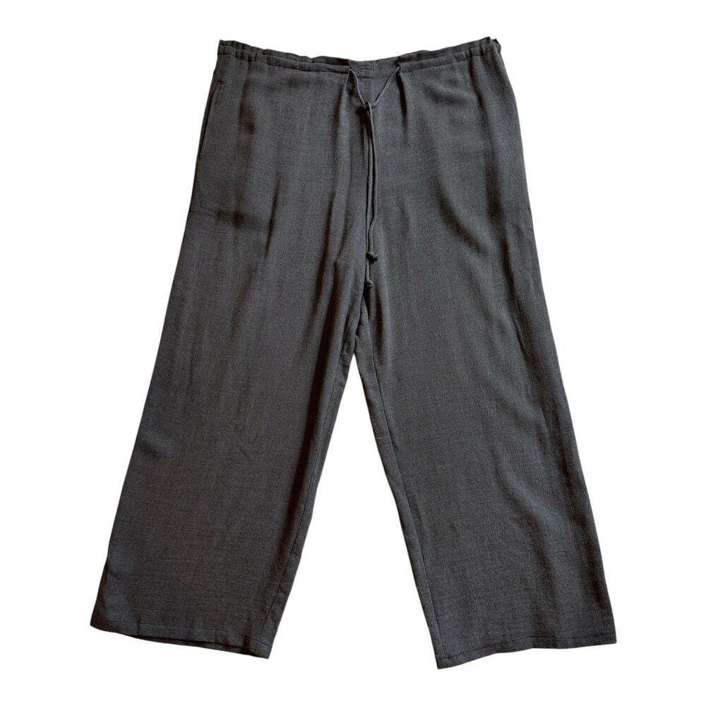 VTG A Line Anne Klein Dark Gray Wool Rayon Drawstring Pants ILGWU Large Wide Leg